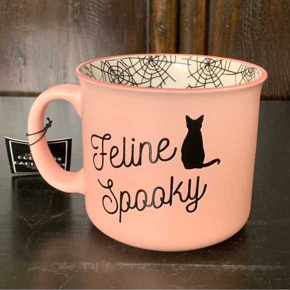 Feline Spooky Black Cat - Pink Halloween Mug with Spider Web Interior - Picture 8 of 13